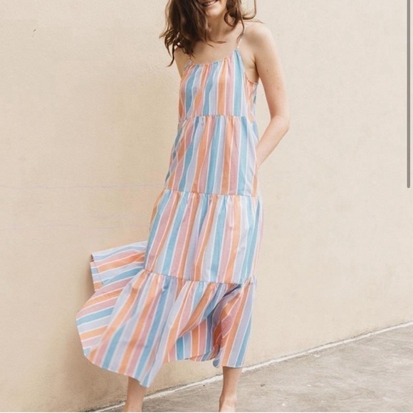 SOLUDOS ~ 100% Cotton Pastel Maxi Dress - Violet Dress is Maldive Stripe - Picture 1 of 9